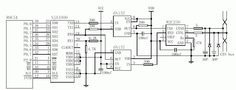 微控制器89c51 独立can 通信控制器sja1000,can 总线收发器82c250