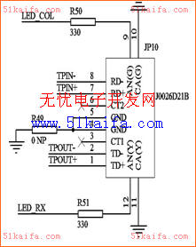 基于SEP3203的嵌入式以太网口的设计如图