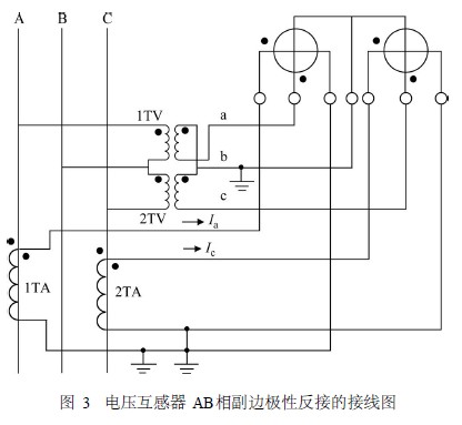 电压互感器AB相副边极性反接的接线图