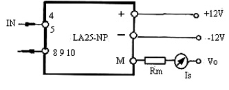 la25-np多量程霍尔电流传感器选额定电流为12a功能引脚 示意图